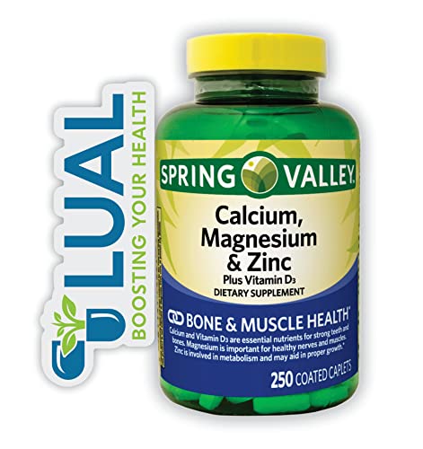 Calcium, Magnesium, Zinc & Vitamin D3 | Calcio Magnesio y Zinc con Vitamina d3 | Includes Luall A to Zinc Guide + Spring Valley Vitamins Magnesium zinc Vitamin d (D3) Dietary Supplement, 250 Count