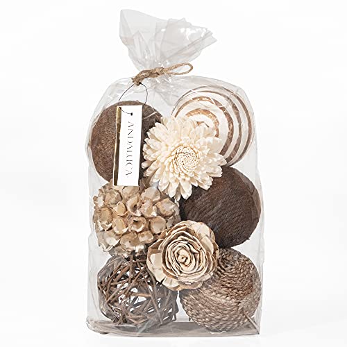 ANDALUCA Decorative Balls Bowl Filler | Beige Floral Home Decor (Cocoa Floral)