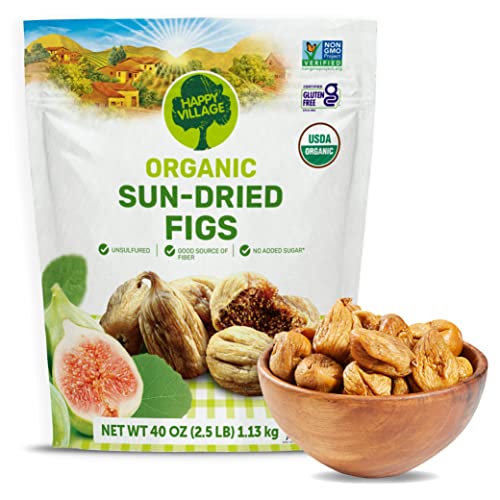 Happy Village Organic Turkish Dried Figs, No Sugar Added Dried Fruit, 40 OZ Resealable Pack - Kosher, Non-GMO, Unsweetened, Unsulfured, Vegan, Sun-Dried Organic Figs