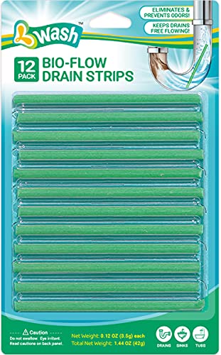 L-Wash Bio-Flow Drain Strips - 12 Strips | Drain Cleaner & Odor Remover Drain Sticks