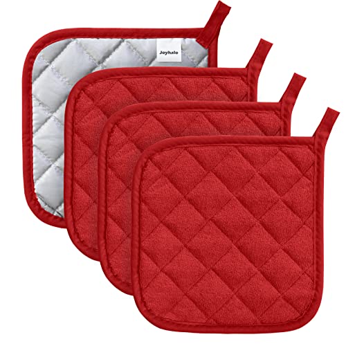 Joyhalo 4 Pack Pot Holders for Kitchen Heat Resistant Pot Holders Sets Oven Hot Pads Terry Cloth Pot Holders for Cooking Baking