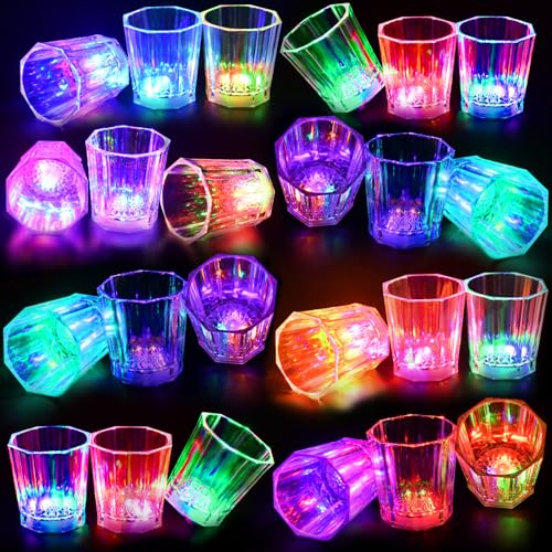 Miucoguier Light Up Shot Glasses for Party Favors Adults, Glow in The Dark Plastic Shot Glass for Guests Kids Party Supplies, Led Flash Drinking Shot Cups for Birthday Decorations (24 Pack-2oz)