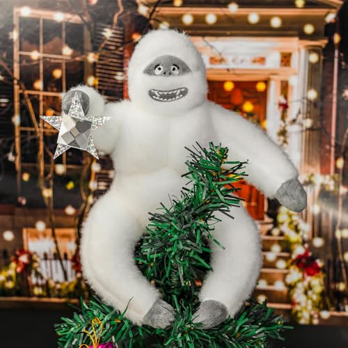 Christmas Tree Topper Abominable Snow Monster Handmade Abominable Chimpanzees Hugger with Star Plush Xmas Tree Ornament Christmas Ornament (White-A)
