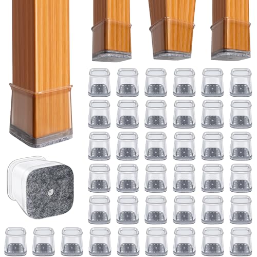 Chair Leg Floor Protectors Square Chair Leg Protectors for Hardwood Floors 40Pcs Silicone Covers to Protect Floors Square (Clear-L Fit 1.02