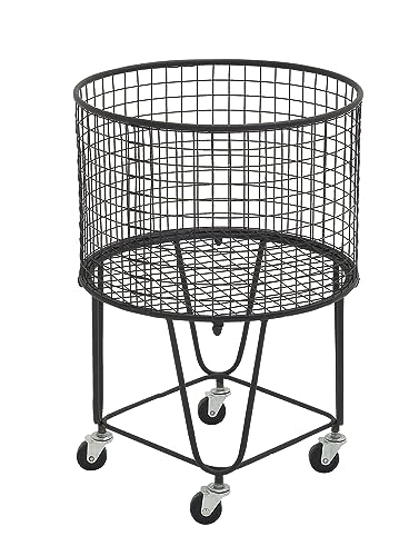 CosmoLiving by Cosmopolitan Metal Deep Set Metal Mesh Laundry Basket Storage Cart with Wheels, 17