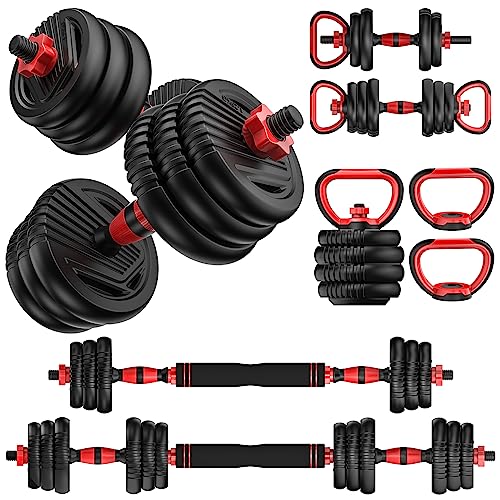 Trakmaxi Adjustable Dumbbell Set 20LBS/35LBS/55LB/70LBS/90lbs Free Weights Dumbbells, 4 in 1 Weight Set, Dumbbell, Barbell, Kettlebell, Push-up, Home Gym Fitness Workout Equipment for Men Women