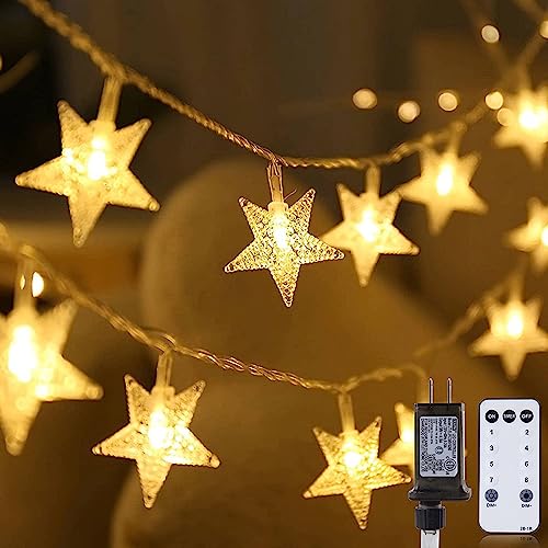 Star String Lights Plug in - 33 ft 100 LED Star Fairy String Lights with Remote and Timer, Waterproof for Bedroom Porch Wedding Party Patio Garden Tent Indoor Outdoor Décor, Warm White