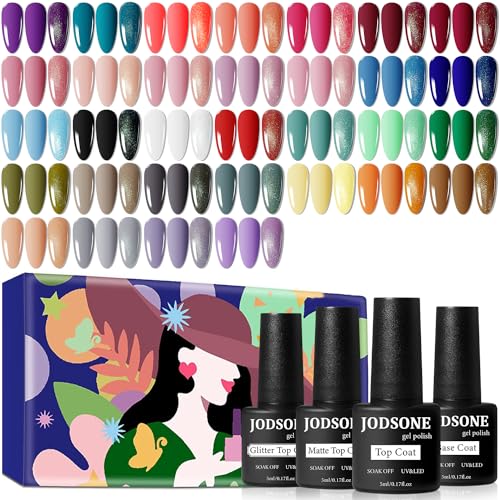 JODSONE 35 PCS Gel Nail Polish Set-32 Colors Gel Polish Kit Base Coat Glossy Matte and Glitter Top Coat Nail Polish Set Green Blue Red Pink Collection Gifts for Women