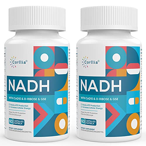 NADH 50mg + CoQ10 200mg + D-Ribose 150mg Supplement, Enhance NAD+ Supplement for Energy, Fatigue, Reduced Nicotinamide Adenine Dinucleotide, 120 Veggie Capsules