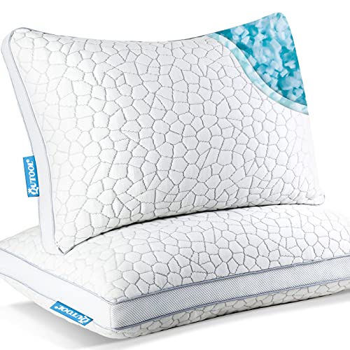 Bamboo Pillows Queen Size Set of 2, Shredded Memory Foam Pillows 2 Pack, Cooling Gel Pillows for Sleeping, Adjustable Pillows for Side Stomach and Back Sleepers Luxury Bed Pillow with Washable Cover