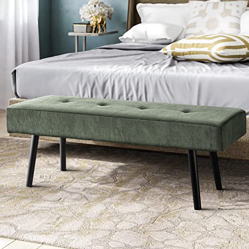 Comfy to go Entryway Bench - Green Bench for Bedroom, Modern Ottoman End of Bed, Corduroy Padded Benches for Living Room, Foyer, Mudroom, Hallway - 39