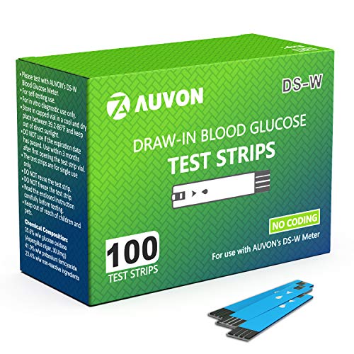 AUVON I-QARE DS-W Draw-in Blood Glucose Test Strips for use with AUVON DS-W Diabetes Sugar Testing Meter (No Coding Required, 100 Count)
