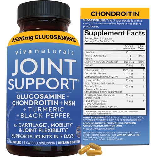 Glucosamine Chondroitin MSM Joint Support Supplement, 90 Capsules - with Turmeric, Black Pepper, Boswellia and Hyaluronic Acid - Joint Health Supplement for Mobility, Flexibility and Comfort