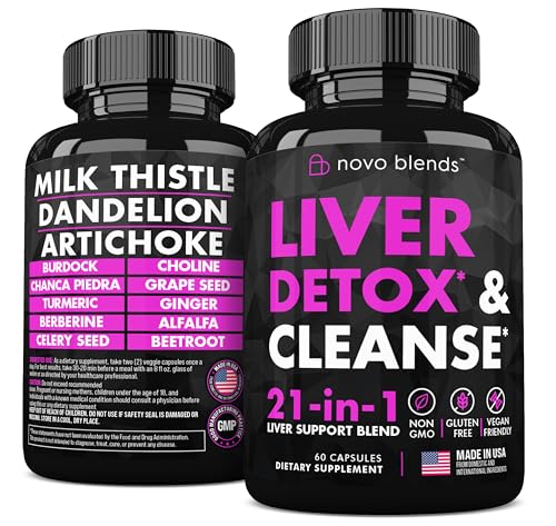 Novo Blends Liver Cleanse Detox & Repair Support - Herbal Liver Support Supplement, Milk Thistle Liver Detox Formula with Dandelion Root, Artichoke Extract, Choline Liver Health Formula - 60 Capsules