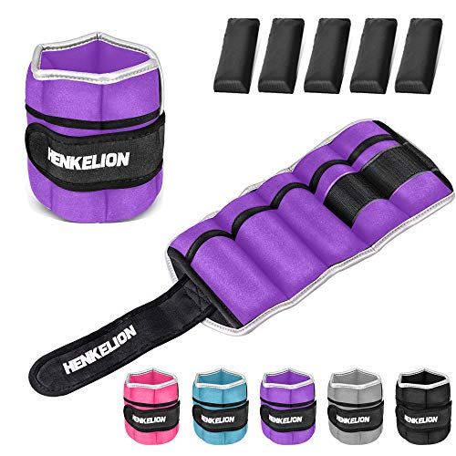 Henkelion 1 Pair 2 3 5 10 Lbs Adjustable Ankle Weights For Women Men Kids, Strength Training Wrist And Ankle Weights Sets For Gym, Fitness Workout, Running, Lifting - Black Grey Pink Blue Purple