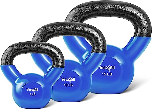 Yes4All Combo Kettlebells Vinyl Coated Weight Sets Great for Full Body Workout Equipment Push up, Grip Strength and Strength Training, Dumbbell Weights Exercises