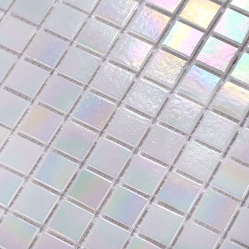 smafusion 11.5sqft Iridescent Tiles for Kitchen Backsplash, Bathroom Backsplash, Bathroom Wall, Bathroom Floor, Glass Mosaic Tile for Swimming Pool, Shower, Accent Wall (10pcs, Rainbow White)