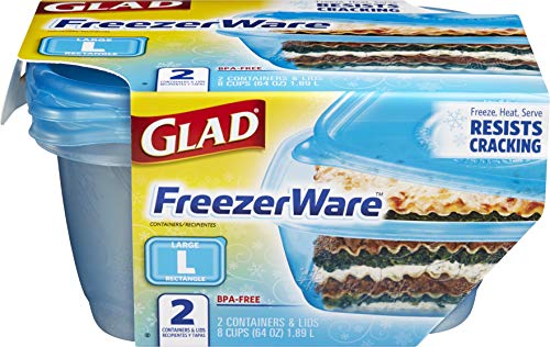 Gladware Freezerware Food Storage Containers, Large | Rectangle Food Storage Containers for Everyday Use | Food Containers Safe for Freezer, Hold up to 64 Ounces of Food, 2 Count Set,Blue