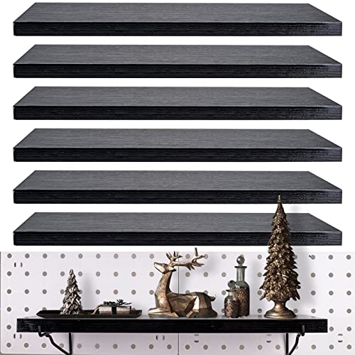 Black Pegboard Shelf, 8 Pack Wooden Pegboard Shelves with Metal Brackets Hooks, Heavy Duty Peg Board Organizer Shelves, Pegboard Accessories Organizer for Crafts Room, Garage, Workbench, Office