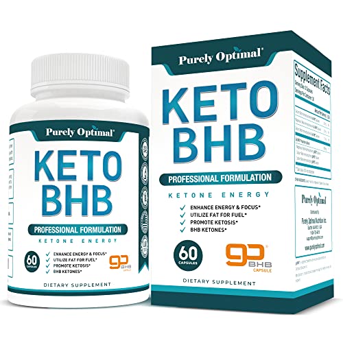 Purely Optimal Keto BHB Exogenous Ketones Supplement - Keto Diet Pills for Ketosis, Energy, Focus, Cravings, Metabolism - for Women and Men, Gluten-Free, 60 Capsules