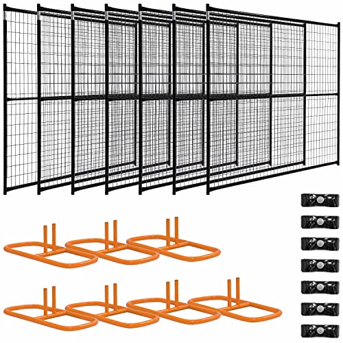 FenceScreen Black Coated 6ft X 50ft Welded Wire Temporary Fence Panel Kit - Includes Base Stand and Clamps - Easially Moveable and Portable Fencing System