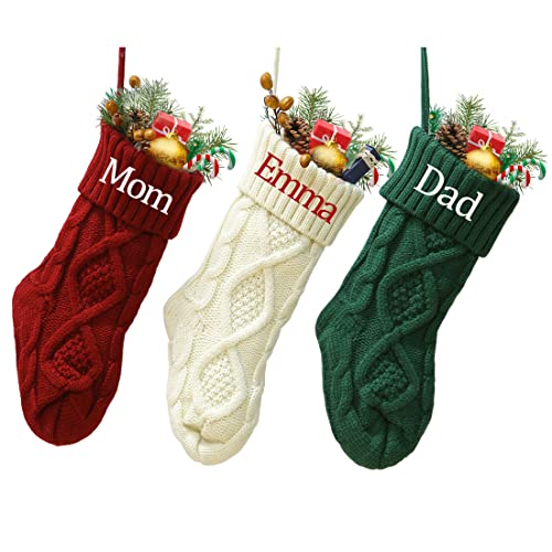 Personalized Christmas Stocking，Custom Name Family Christmas Stocking, 18” Large Knitted Xmas Stocking for Kids,Holiday and Family Stocking for Fireplace Christmas Holiday Party Decoration (1 pcs)