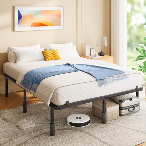 Marsail Bed Frame Queen Size, 14-Inch High Platform Bed with Steel Slat Support, Mattress Stoppers & Rounded Corners, Heavy-Duty Metal Platform, No Box Spring Needed