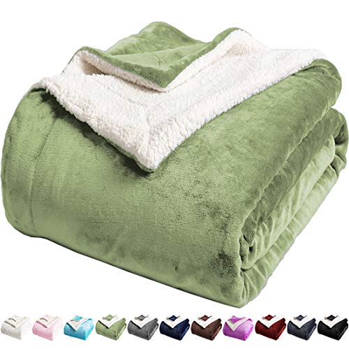 LBRO2M Sherpa Fleece Bed Blanket Twin Size Super Soft Fuzzy Plush Warm Cozy Fluffy Microfiber Couch Throw Velvet Double Reversible Luxurious Blankets,Sage Green