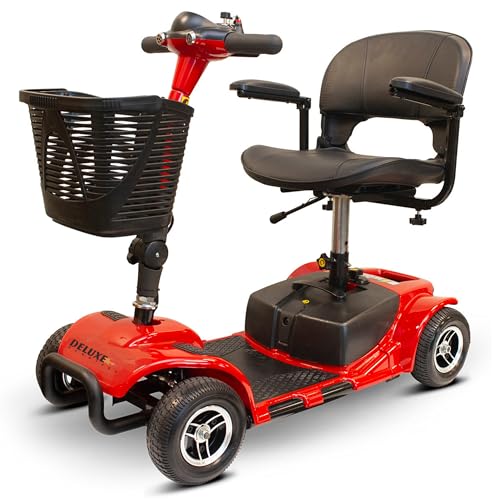 Deluxe Scooters Portable Scooter: 300 Lb Capacity, Long-Distance Mobility Scooter, Comfort Seating, LED Illumination - 10-Mile Capacity (Deluxe Red)