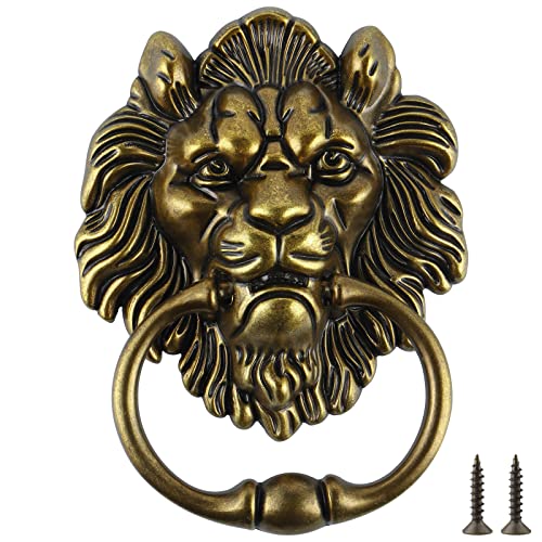 MOLIGOU Lion Head Door Knocker, 6 Inch Decorative Front Door Knocker, Antique Lion Door Ring Pull Handle (Antique Bronze)