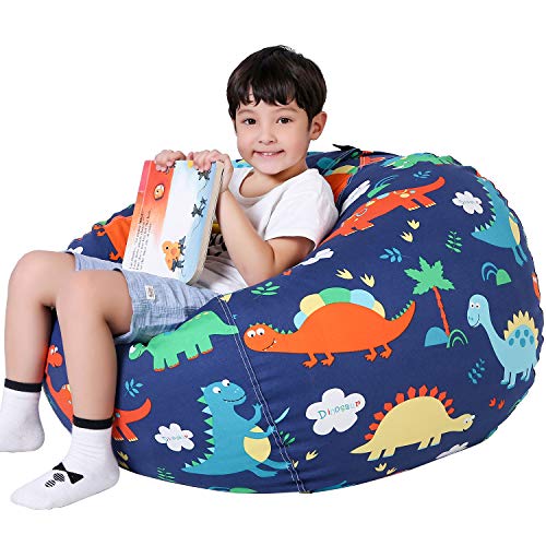 Lukeight Stuffed Animal Storage Bean Bag Chair Cover for Kids, Dinosaur Zipper Beanbag Chair Cover for Organizing Toddler & Kids