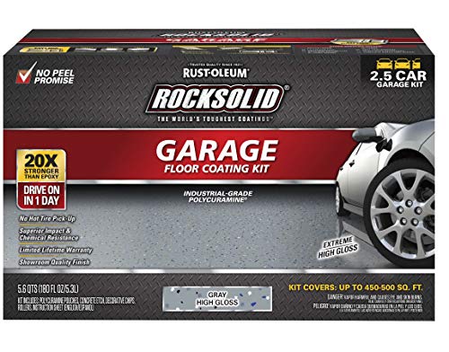 Rust-Oleum 293513 Rocksolid Polycuramine Garage Oil Floor Coating, 2.5 Car Kit, Gray, 180 Fl Oz (Pack of 1)