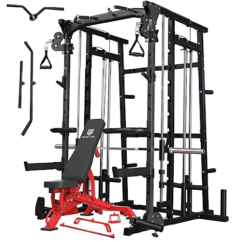 Major Fitness Smith Machine, All-in-One Home Gym Power Cage with Smith Bar and Two LAT Pull-Down Systems and Cable Crossover Machine for Home Gym