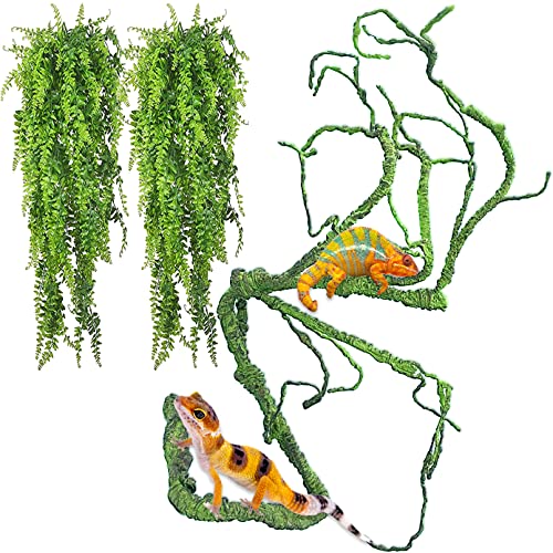 kathson Reptile Plants,Bendable Jungle Vines,Flexible Hanging Plant Habitat Decoration Tank Accessories for Bearded Dragon Chameleon Lizards Gecko Tree Frog (3 PCS)