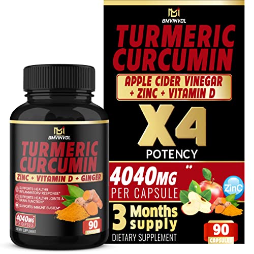 BMVINVOL Turmeric Curcumin Supplement 4040 mg - 95% Curcuminoids with Ginger, Apple Cider Vinegar, Black Pepper - Supports Joint, Antioxidant & Immune System - 3 Month Supply