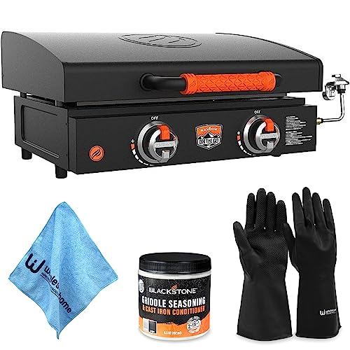 22 Inch Blackstone Griddle with Lid, Nonstick Tabletop Gas Griddle Outdoor Combo with Blackstone Seasoning and Conditioner, Wholesalehome Cloth, and Reusable Gloves Included