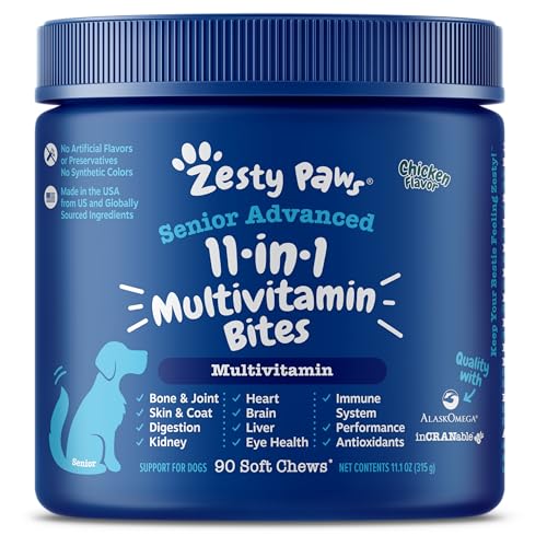 Senior Advanced Multifunctional Supplement for Dogs – Glucosamine & Chondroitin for Hip & Joint Support - Psyllium & Enzymes for Gut & Immune Health – Fish Oil, Antioxidants for Skin, Heart & Brain