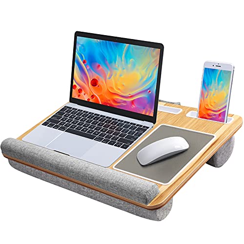 HUANUO Lap Desk - Fits up to 17 inches Laptop Desk, Built in Mouse Pad & Wrist Pad for Notebook, Laptop, Tablet, Laptop Stand with Tablet, Pen & Phone Holder (Wood Grain)