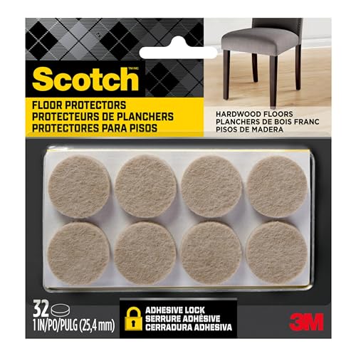 Scotch Felt Pads, Felt Furniture Pads for Protecting Hardwood Floors, Round, 1 in. Diameter, Beige, 32 Pads