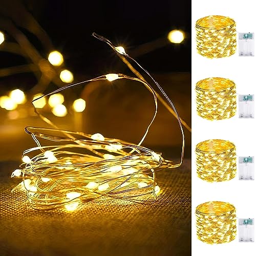 4-Pack Fairy Lights Battery Operated with Timer, Waterproof 16FT 50 LED String Lights Outdoor Indoor, Twinkle Lights for Bedroom Home DIY Wedding Birthday Christmas Parties Centerpiece (Warm White)