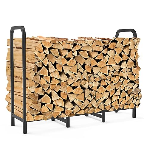 Tikimilor 4ft Firewood Rack Holder, Adjustable Heavy Duty Fire Log Stacker Stand for Fireplace，Outdoor Indoor Metal Wood Pile Storage Organizer，Patio Logs Stand tool, Black