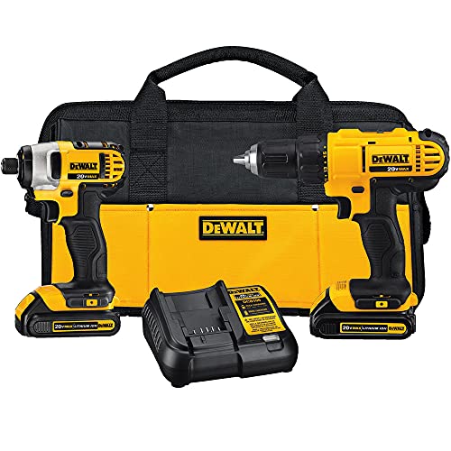 DEWALT 20V MAX Cordless Drill and Impact Driver, Power Tool Combo Kit with 2 Batteries and Charger, Yellow/Black (DCK240C2)