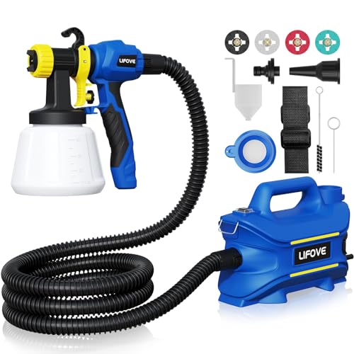 LIFOVE Paint Sprayer 800W HVLP Electric Spray Paint Gun with 40 Fl Oz Container, 6.5FT Air Hose, 4 Nozzles & 3 Patterns, Easy to Clean, Suitable for Furniture, House, Fence, Walls, Etc. LF807