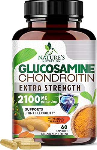 Glucosamine Chondroitin MSM Complex - Joint Support Supplement Turmeric & Boswellia, Triple Strength Glucosamine Capsules - Support for Joint Health & Mobility with Quercetin Bromelain - 60 Capsules