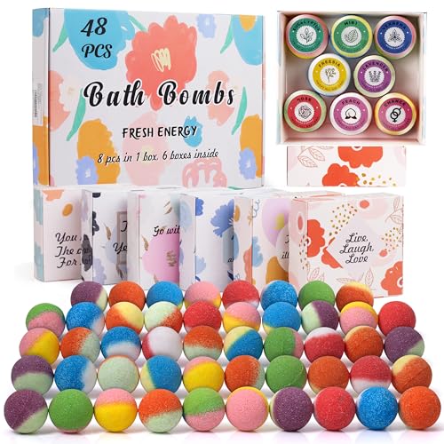 48 Natural & Organic Bath Bombs for Women and Kids, Rich in Essential Oils, Relaxation and Stress Relief, BathBombs Gift Set for Mothers Day, Christmas, Valentines Day & Birthday