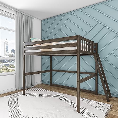 Max & Lily Full Size High Loft Bed with Ladder on End, Clay, Solid Wood Modern Bed Frame for Kids/Teens, Pine, Non-Toxic Finish, 400 lb. Weight Capacity, Easy Assembly