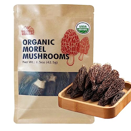 VIGOROUS MOUNTAINS Organic Dried Morel Mushrooms, Dehydrated Gourmet Morchella Conica Edible Mushrooms for Cooking 1.5OZ, 42.5g