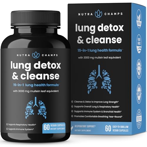 Lung Detox & Cleanse | Mullein Leaf Capsules | 15-In-1 Lung Health Formula for Respiratory, Immune & Mucus Support | 10:1 Mullein Leaf Extract (3000mg Equivalent) | Vegan Lung Support Supplement