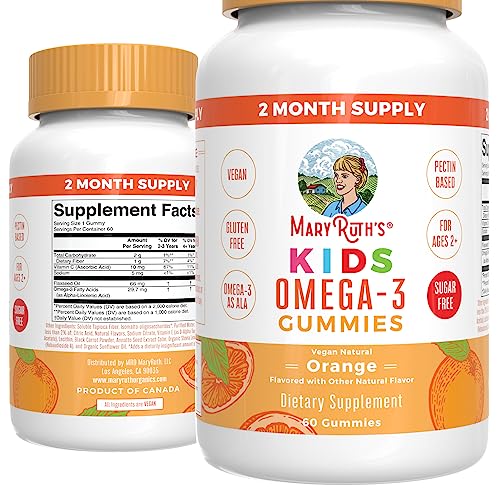 MaryRuth Organics Nutritional Supplement Vegan Omega 3 Gummy for Kids 2+ | 2 Month Supply | Sugar Free | Vitamin C, E, Flaxseed Oil | Immune Support, Overall Wellness | No Fish Taste | 60 Count