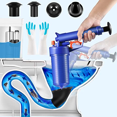 Toilet Plunger, High Pressure Air Drain Blaster Gun with 4 Sized Suckers, Drain Toilet Clog Remover, Tub Drain Cleaner Opener, Sink Plunger for Bathroom Kitchen Bathtub Toilet Floor Drain Clogged Pipe